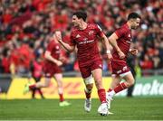 16 April 2022; Joey Carbery of Munster celebrates with Conor Murray after kicking a penalty during the Heineken Champions Cup Round of 16 Second Leg match between Munster and Exeter Chiefs at Thomond Park in Limerick. Photo by Harry Murphy/Sportsfile