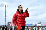 16 April 2022; Munster head coach Johann van Graan blows a kiss after his side's victory in the Heineken Champions Cup Round of 16 Second Leg match between Munster and Exeter Chiefs at Thomond Park in Limerick. Photo by Harry Murphy/Sportsfile