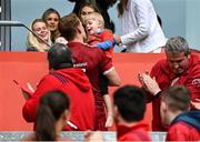 16 April 2022; Mike Haley of Munster with his son Frank after his side's victory in the Heineken Champions Cup Round of 16 Second Leg match between Munster and Exeter Chiefs at Thomond Park in Limerick. Photo by Harry Murphy/Sportsfile