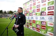 16 April 2022; Fermanagh manager Kieran Donnelly speaks to Sky Sports before the Ulster GAA Football Senior Championship preliminary round match between Fermanagh and Tyrone at Brewster Park in Enniskillen, Fermanagh. Photo by Stephen McCarthy/Sportsfile