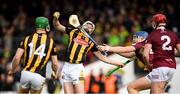 16 April 2022; Cian Kenny of Kilkenny is tackled by Kevin Regan of Westmeath during the Leinster GAA Hurling Senior Championship Round 1 match between Westmeath and Kilkenny at TEG Cusack Park in Mullingar, Westmeath. Photo by Ray McManus/Sportsfile