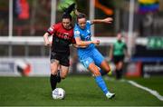 16 April 2022; Abbie Brophy of Bohemians in action against Kerri Letman of DLR Waves during the SSE Airtricity Women's National League match between Bohemians and DLR Waves at Dalymount Park in Dublin. Photo by Ben McShane/Sportsfile