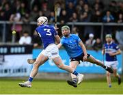 16 April 2022; Ciarán McEvoy of Laois in action against Fergal Whitley of Dublin during the Leinster GAA Hurling Senior Championship Round 1 match between Dublin and Laois at Parnell Park in Dublin. Photo by Eóin Noonan/Sportsfile