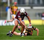 16 April 2022; Padraig Walsh of Kilkenny is tackled by Robbie Greville of Westmeath during the Leinster GAA Hurling Senior Championship Round 1 match between Westmeath and Kilkenny at TEG Cusack Park in Mullingar, Westmeath. Photo by Ray McManus/Sportsfile