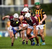 16 April 2022; Cian Kenny of Kilkenny is tackled by Jack Galvin, left, and Robbie Greville of Westmeath during the Leinster GAA Hurling Senior Championship Round 1 match between Westmeath and Kilkenny at TEG Cusack Park in Mullingar, Westmeath. Photo by Ray McManus/Sportsfile