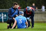16 April 2022; Eoghan O'Donnell of Dublin receives medical attention for an injury during the Leinster GAA Hurling Senior Championship Round 1 match between Dublin and Laois at Parnell Park in Dublin. Photo by Eóin Noonan/Sportsfile