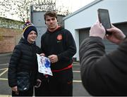 16 April 2022; Antoine Dupont of Toulouse poses for a photo with Charlie Benson, age 12, from Belfast before the Heineken Champions Cup Round of 16 Second Leg match between Ulster and Toulouse at Kingspan Stadium in Belfast. Photo by David Fitzgerald/Sportsfile