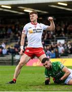 16 April 2022; Conor Meyler of Tyrone celebrates after scoring his side's first goal during the Ulster GAA Football Senior Championship preliminary round match between Fermanagh and Tyrone at Brewster Park in Enniskillen, Fermanagh. Photo by Stephen McCarthy/Sportsfile