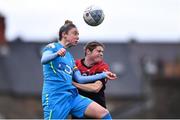 16 April 2022; Jess Gleeson of DLR Waves in action against Sinead Taylor of Bohemians during the SSE Airtricity Women's National League match between Bohemians and DLR Waves at Dalymount Park in Dublin. Photo by Ben McShane/Sportsfile