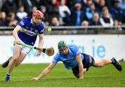 16 April 2022; Fiachra C. Fennell of Laois in action against Chris Crummey of Dublin during the Leinster GAA Hurling Senior Championship Round 1 match between Dublin and Laois at Parnell Park in Dublin. Photo by Eóin Noonan/Sportsfile
