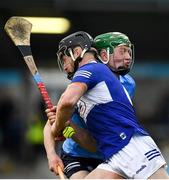 16 April 2022; Liam O'Connell of Laois is tackled by Fergal Whitley of Dublin during the Leinster GAA Hurling Senior Championship Round 1 match between Dublin and Laois at Parnell Park in Dublin. Photo by Eóin Noonan/Sportsfile