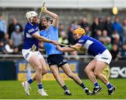 16 April 2022; Danny Sutcliffe of Dublin is tackled by Eoghan O'Donnell of Dublin during the Leinster GAA Hurling Senior Championship Round 1 match between Dublin and Laois at Parnell Park in Dublin. Photo by Eóin Noonan/Sportsfile