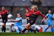 16 April 2022; Fiona Ryan of Bohemians has a shot on goal blocked by Aoife Brophy of DLR Waves during the SSE Airtricity Women's National League match between Bohemians and DLR Waves at Dalymount Park in Dublin. Photo by Ben McShane/Sportsfile