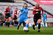 16 April 2022; Nicole Keogh of DLR Waves in action against Fiona Ryan of Bohemians during the SSE Airtricity Women's National League match between Bohemians and DLR Waves at Dalymount Park in Dublin. Photo by Ben McShane/Sportsfile