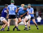 16 April 2022; Chris Crummey of Dublin in action against Podge Delaney of Laois during the Leinster GAA Hurling Senior Championship Round 1 match between Dublin and Laois at Parnell Park in Dublin. Photo by Eóin Noonan/Sportsfile