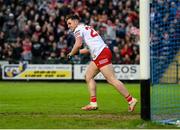 16 April 2022; Liam Rafferty of Tyrone celebrates after scoring his side's second goal during the Ulster GAA Football Senior Championship preliminary round match between Fermanagh and Tyrone at Brewster Park in Enniskillen, Fermanagh. Photo by Stephen McCarthy/Sportsfile