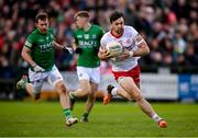 16 April 2022; Conor McKenna of Tyrone in action against Declan McClusker of Fermanagh during the Ulster GAA Football Senior Championship preliminary round match between Fermanagh and Tyrone at Brewster Park in Enniskillen, Fermanagh. Photo by Stephen McCarthy/Sportsfile