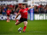 16 April 2022; John Cooney of Ulster kicks a conversion during the Heineken Champions Cup Round of 16 Second Leg match between Ulster and Toulouse at Kingspan Stadium in Belfast. Photo by David Fitzgerald/Sportsfile