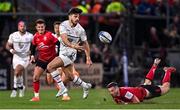 16 April 2022; Romain Ntamack of Toulouse evades the tackle of John Cooney of Ulster during the Heineken Champions Cup Round of 16 Second Leg match between Ulster and Toulouse at Kingspan Stadium in Belfast. Photo by Ramsey Cardy/Sportsfile