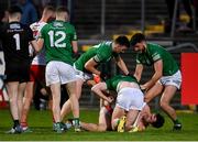 16 April 2022; Conor McKenna of Tyrone and Brandon Horan of Fermanagh, 9, tussle during the Ulster GAA Football Senior Championship preliminary round match between Fermanagh and Tyrone at Brewster Park in Enniskillen, Fermanagh. Photo by Stephen McCarthy/Sportsfile