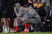 16 April 2022; Ulster players, from left, Tom O'Toole, Billy Burns and Gareth Milasinovich watch on during the Heineken Champions Cup Round of 16 Second Leg match between Ulster and Toulouse at Kingspan Stadium in Belfast. Photo by Ramsey Cardy/Sportsfile