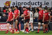 16 April 2022; Ulster players after their side's defeat in the Heineken Champions Cup Round of 16 Second Leg match between Ulster and Toulouse at Kingspan Stadium in Belfast. Photo by Ramsey Cardy/Sportsfile