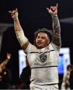 16 April 2022; David Ainu'u of Toulouse celebrates after the Heineken Champions Cup Round of 16 Second Leg match between Ulster and Toulouse at Kingspan Stadium in Belfast. Photo by David Fitzgerald/Sportsfile