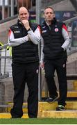 16 April 2022; Tyrone joint-managers Feargal Logan, left, and Brian Dooher during the Ulster GAA Football Senior Championship preliminary round match between Fermanagh and Tyrone at Brewster Park in Enniskillen, Fermanagh. Photo by Stephen McCarthy/Sportsfile
