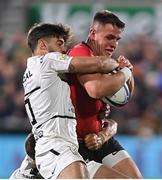 16 April 2022; James Hume of Ulster is tackled by Romain Ntamack of Toulouse during the Heineken Champions Cup Round of 16 Second Leg match between Ulster and Toulouse at Kingspan Stadium in Belfast. Photo by Ramsey Cardy/Sportsfile