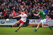 16 April 2022; Darragh Canavan of Tyrone in action against Aidan Breen of Fermanagh during the Ulster GAA Football Senior Championship preliminary round match between Fermanagh and Tyrone at Brewster Park in Enniskillen, Fermanagh. Photo by Stephen McCarthy/Sportsfile