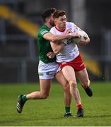 16 April 2022; Conor Meyler of Tyrone in action against Ryan Lyons of Fermanagh during the Ulster GAA Football Senior Championship preliminary round match between Fermanagh and Tyrone at Brewster Park in Enniskillen, Fermanagh. Photo by Stephen McCarthy/Sportsfile