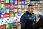 16 April 2022; Fermanagh manager Kieran Donnelly speaks to RTÉ after the Ulster GAA Football Senior Championship preliminary round match between Fermanagh and Tyrone at Brewster Park in Enniskillen, Fermanagh. Photo by Stephen McCarthy/Sportsfile