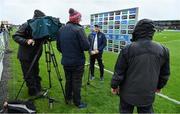 17 April 2022; Tipperary manager Colm Bonnar is interviewed by Damien O'Meara of RTE before the Munster GAA Hurling Senior Championship Round 1 match between Waterford and Tipperary at Walsh Park in Waterford. Photo by Brendan Moran/Sportsfile