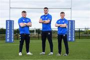 18 April 2022; Monkstown RFC players from left Martin Murphy, Ruadhan McDonnell and Tristan Brady who are members of the Leinster Rugby Juniors Squad during the Leinster Rugby juniors representative side training at Tullow RFC in Carlow. Photo by Matt Browne/Sportsfile