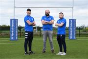 18 April 2022; Tullow RFC players from left Jack McDonald, Stevie Smith and Jordan Leybourne who are members of the Leinster Rugby Juniors Squad during the Leinster Rugby juniors representative side training at Tullow RFC in Carlow. Photo by Matt Browne/Sportsfile