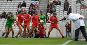 17 April 2022; Cork goalkeeper Sarah Ahern can only watch as the sliotar goes over her head in to the goal for Kerry's second goal during the Munster Intermediate Camogie Championship Final match between Cork and Kerry at Páirc Uí Chaoimh in Cork. Photo by Ray McManus/Sportsfile