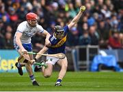 17 April 2022; Alan Flynn of Tipperary in action against Tadhg De Búrca of Waterford during the Munster GAA Hurling Senior Championship Round 1 match between Waterford and Tipperary at Walsh Park in Waterford. Photo by Piaras Ó Mídheach/Sportsfile