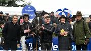17 April 2022; Winning connections, including owner Michael Grech, left, jockey Paul Townend and trainer Willie Mullins, right, after sending out Brandy Love to win the Irish Stallion Farms EBF Mares Novice Hurdle Championship Final during day two of the Fairyhouse Easter Festival at the Fairyhouse Racecourse in Ratoath, Meath. Photo by Seb Daly/Sportsfile