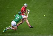 17 April 2022; Damien Cahalane of Cork scores his side's first goal despite the efforts of Sean Finn of Limerick during the Munster GAA Hurling Senior Championship Round 1 match between Cork and Limerick at Páirc Uí Chaoimh in Cork. Photo by Stephen McCarthy/Sportsfile
