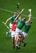 17 April 2022; Robbie O’Flynn of Cork in action against Diarmaid Byrnes and Barry Nash of Limerick during the Munster GAA Hurling Senior Championship Round 1 match between Cork and Limerick at Páirc Uí Chaoimh in Cork. Photo by Stephen McCarthy/Sportsfile