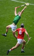 17 April 2022; Barry Nash of Limerick in action against Darragh Fitzgibbon of Cork during the Munster GAA Hurling Senior Championship Round 1 match between Cork and Limerick at Páirc Uí Chaoimh in Cork. Photo by Stephen McCarthy/Sportsfile