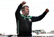 17 April 2022; London manager Michael Maher celebrates his side's first goal during the Connacht GAA Football Senior Championship Quarter-Final match between London and Leitrim at McGovern Park in Ruislip, London, England. Photo by Sam Barnes/Sportsfile