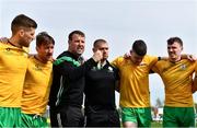 17 April 2022; London manager Michael Maher, third from left, gives a team talk before the Connacht GAA Football Senior Championship Quarter-Final match between London and Leitrim at McGovern Park in Ruislip, London, England. Photo by Sam Barnes/Sportsfile