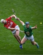17 April 2022; Mike Casey of Limerick in action against Patrick Horgan of Cork during the Munster GAA Hurling Senior Championship Round 1 match between Cork and Limerick at Páirc Uí Chaoimh in Cork. Photo by Stephen McCarthy/Sportsfile