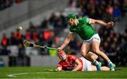 17 April 2022; Sean Finn of Limerick is tackled by Alan Connolly of Cork during the Munster GAA Hurling Senior Championship Round 1 match between Cork and Limerick at Páirc Uí Chaoimh in Cork. Photo by Ray McManus/Sportsfile