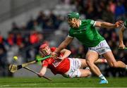 17 April 2022; Sean Finn of Limerick is tackled by Alan Connolly of Cork during the Munster GAA Hurling Senior Championship Round 1 match between Cork and Limerick at Páirc Uí Chaoimh in Cork. Photo by Ray McManus/Sportsfile