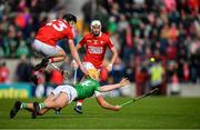17 April 2022; Cathal O'Neill of Limerick is tackled by Jack O’Connor of Cork during the Munster GAA Hurling Senior Championship Round 1 match between Cork and Limerick at Páirc Uí Chaoimh in Cork. Photo by Ray McManus/Sportsfile