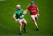 17 April 2022; Aaron Gillane of Limerick in action against Sean O’Donoghue of Cork during the Munster GAA Hurling Senior Championship Round 1 match between Cork and Limerick at Páirc Uí Chaoimh in Cork. Photo by Stephen McCarthy/Sportsfile