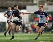 17 April 2022; Nathan Mullen of Sligo in action against Tiarnan Mathers of New York during the Connacht GAA Football Senior Championship Quarter-Final match between New York and Sligo at Gaelic Park in New York, USA. Photo by Daire Brennan/Sportsfile