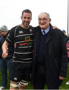 17 April 2022; Man of the match Wes Carter of Kilkenny with Leinster Rugby president John Walsh after the Bank of Ireland Leinster Rugby Provincial Towns Cup Final match between Ashbourne RFC and Kilkenny RFC at Cill Dara RFC in Kildare. Photo by Harry Murphy/Sportsfile